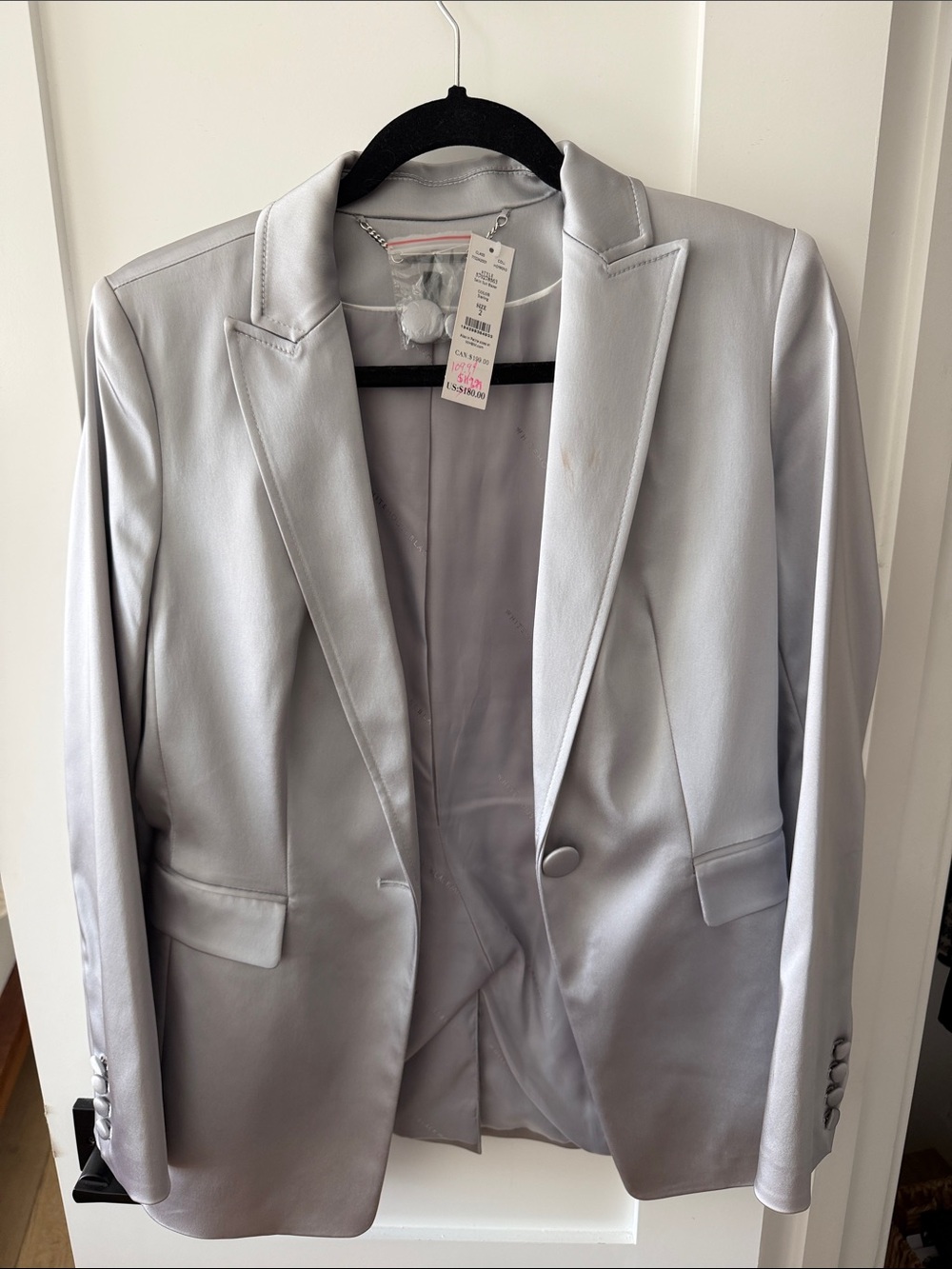 White House Black Market Silver Satin Single-Button Blazer